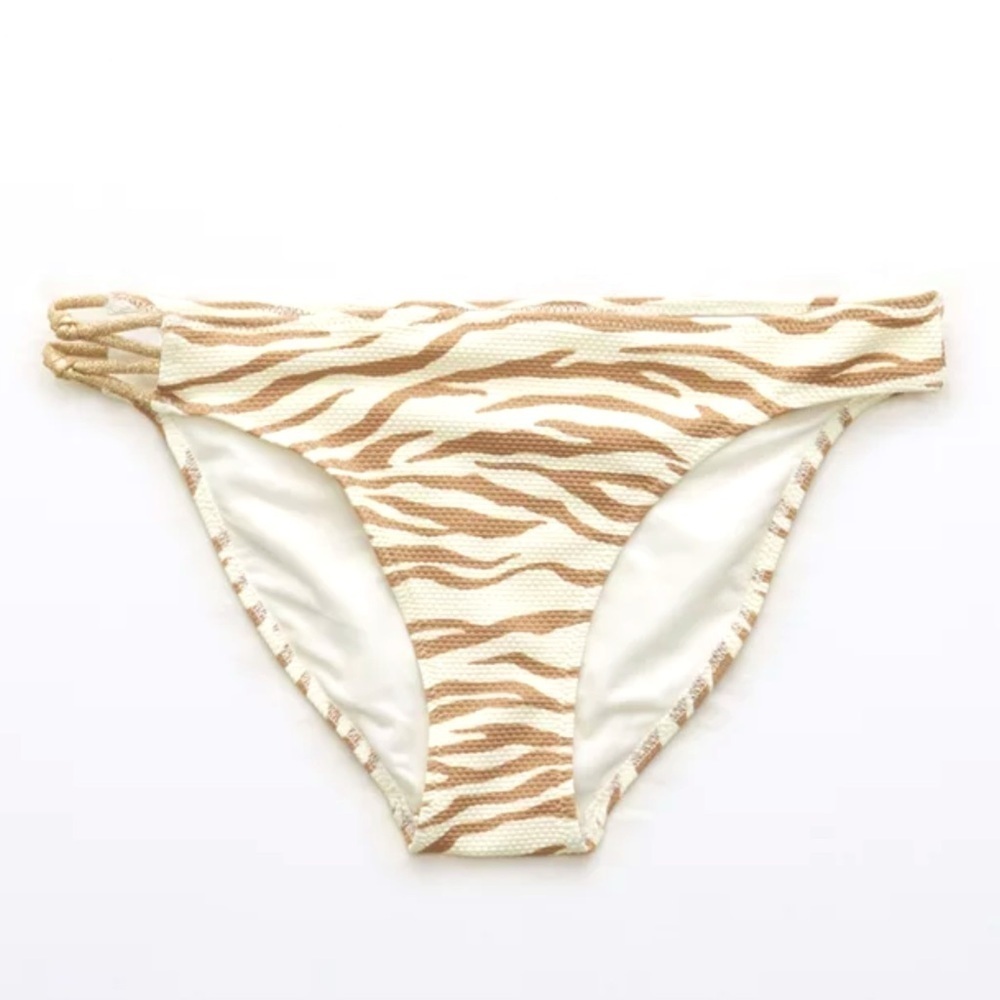 New American Eagle AERIE Animal Print Pique Knot Bikini Bottom Zebra Gold Sz L